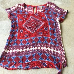 Lucky brand boho Hanky print side tie top s red blue
